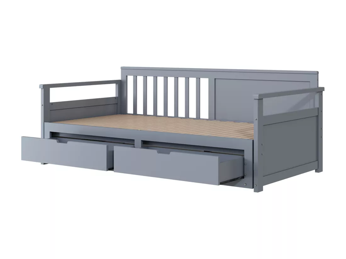 Lit gigogne 90 x 190 cm/180 x 190 cm avec 2 tiroirs - bois massif - gris