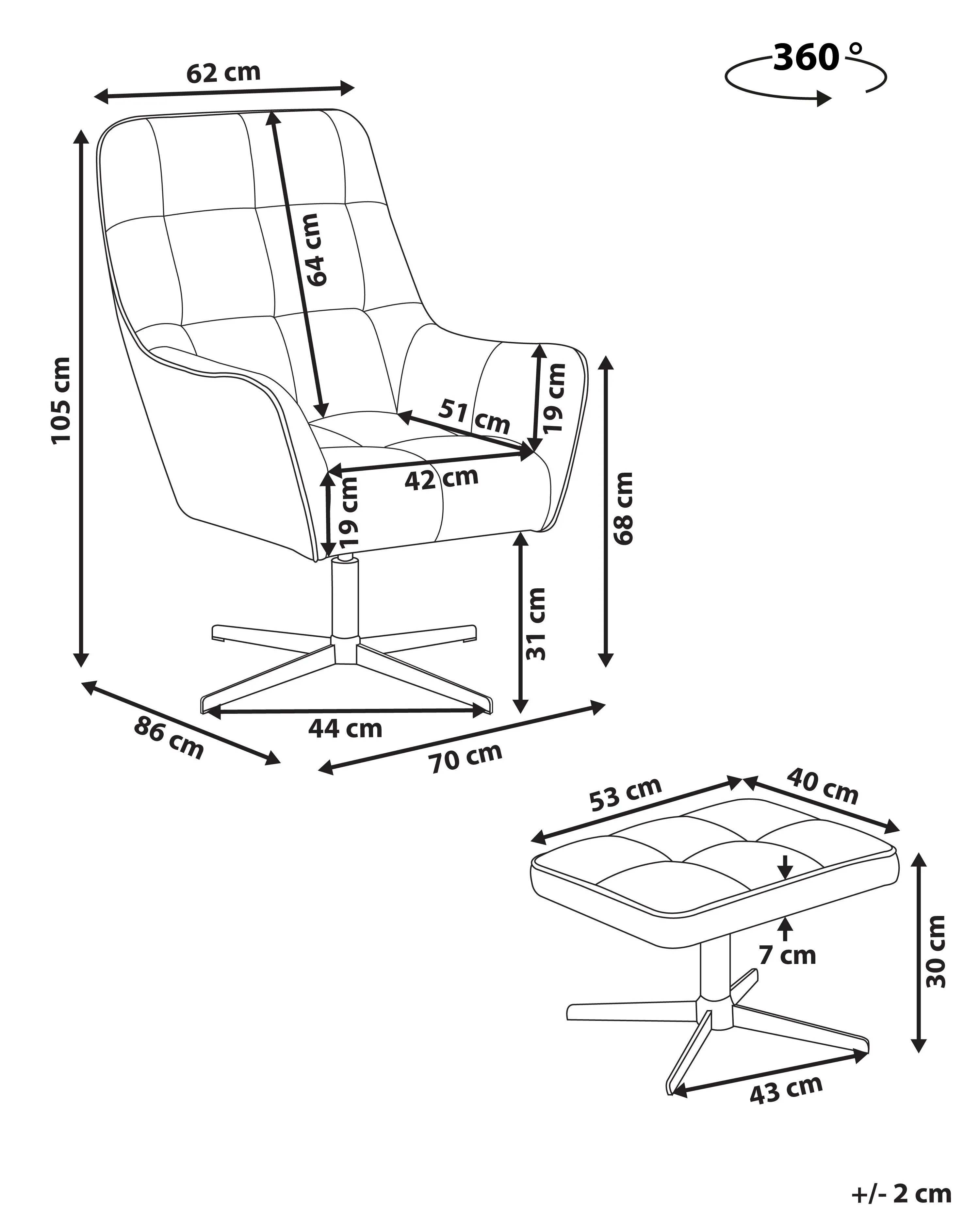 Draaifauteuil MOLLE II met voetenbank Stof Lichtbeige