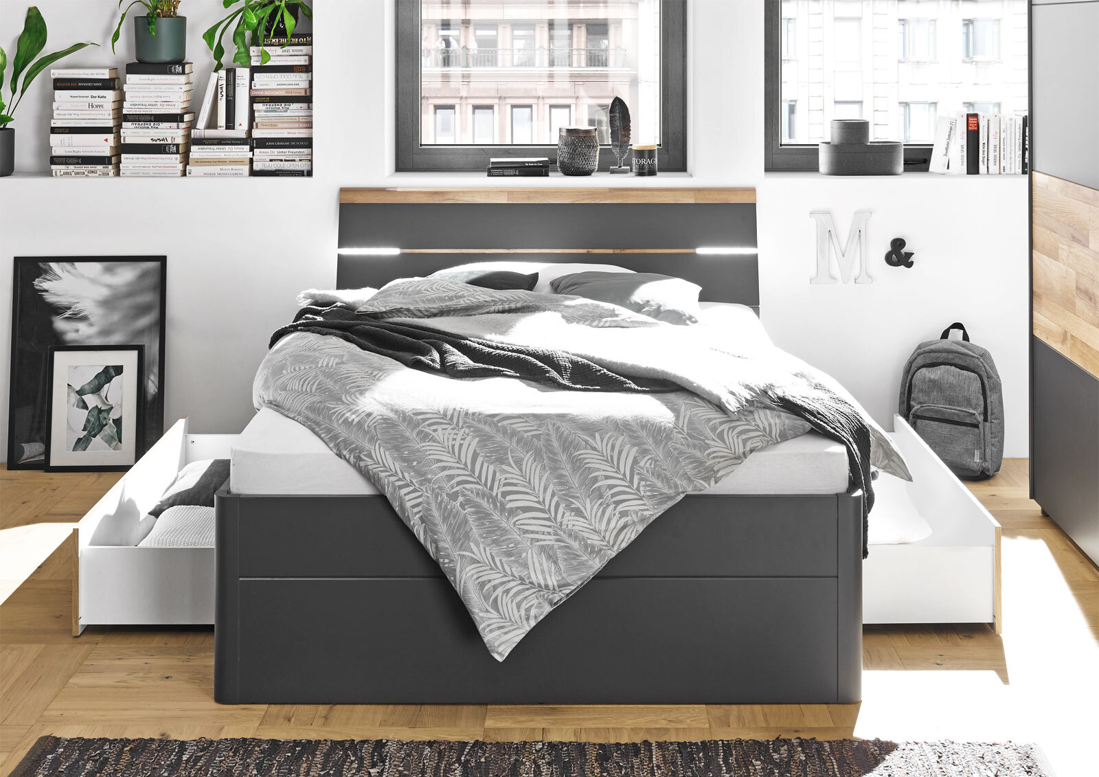 Bett Mars Graphit/Braun Liegefläche 140x200 cm