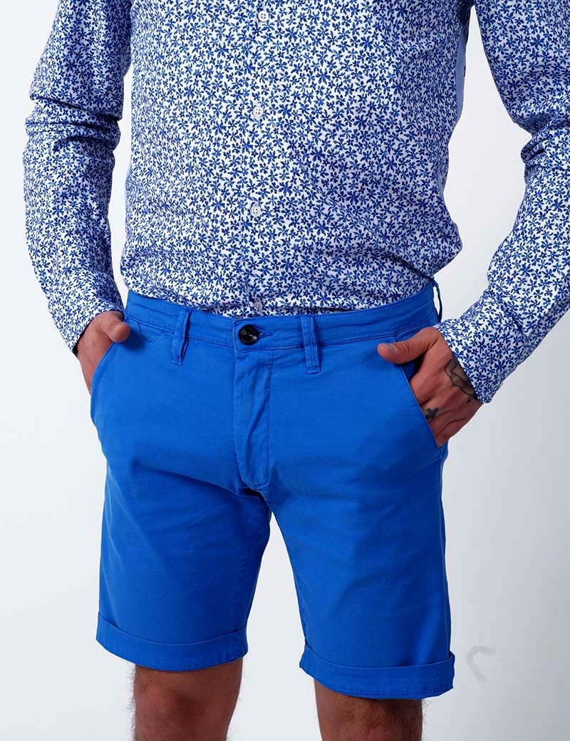 RECYCLED ART WORLD SHORT CHINO STRETCH BLEU ROYAL