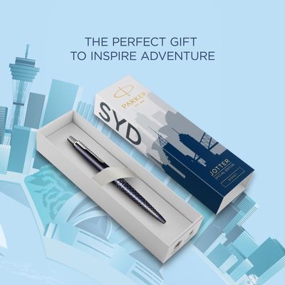 Parker Jotter - Stylo bille - Édition spéciale Sydney - Bleu Finition chrome - Encre Bleue - Coffret cadeau