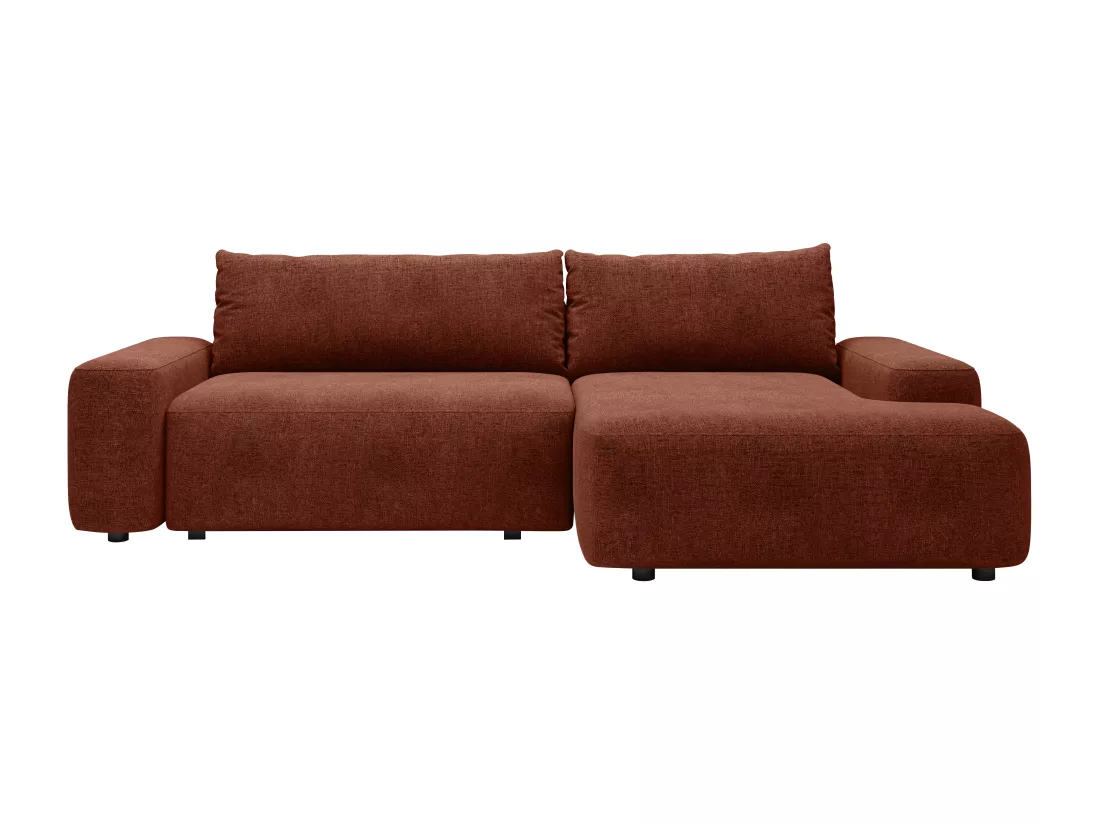 Canapé d'angle droit convertible en tissu texturé terracotta DAVISO