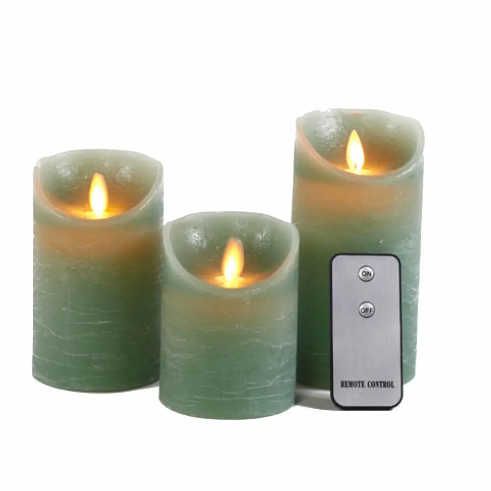 Anna's Collection Stompkaarsen - 3x - jade groen - LED kaarsen
