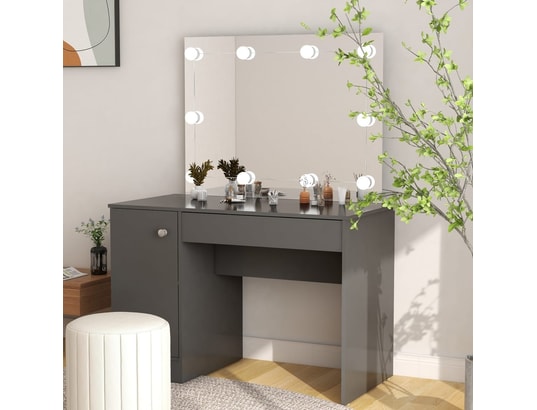 VIDAXL - Table de maquillage avec éclairage led 110x55x145 cm mdf gri...