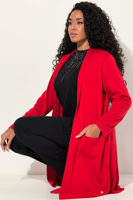 Strickjacke, lange, offene Form, weicher Feinstrick
