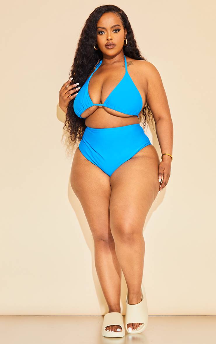 Bleu Vif Bas De Bikini Taille Haute Mix & Match Grande Taille