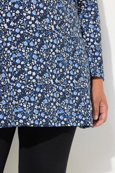 Longshirt, gemustert, A-Linie, V-Ausschnitt, Langarm