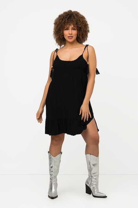 Kleid, Krepp, Träger zum Binden, Rundhals, ärmellos