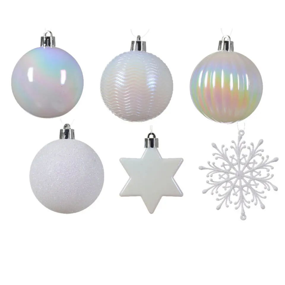 Decoris kerstballen en ornamenten - 40x - kunststof - parelmoer wit - mix