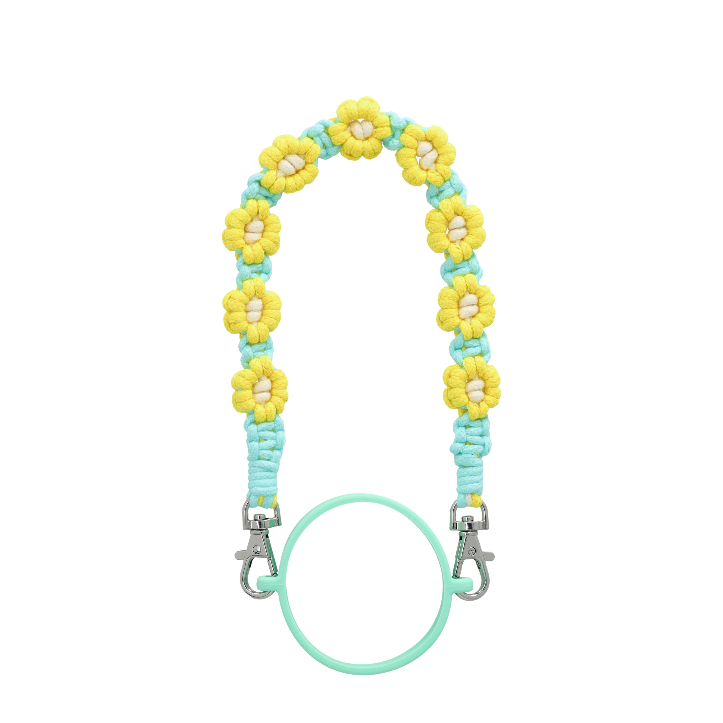 (Ø6x18cm) Stoff Flaschen Griff Blumen Halter Handschlaufe Accessoire für Stanley Cup Thermo Becher - Türkis / Gelb