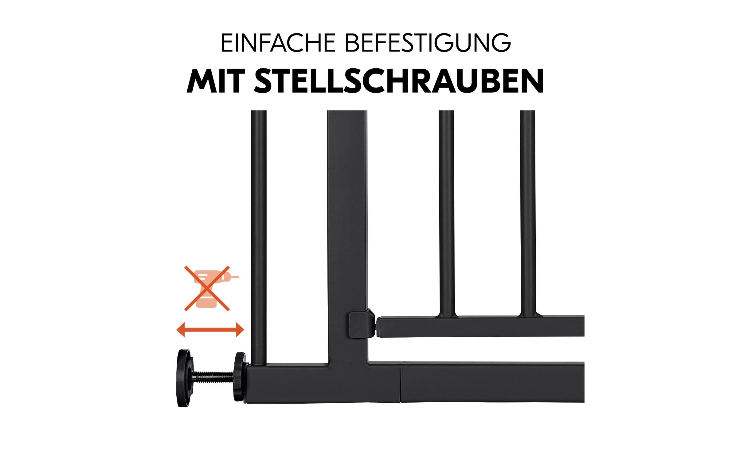 Türschutzgitter Open N Stop 2 Schwarz 75 cm - 80 cmPraktisches, manuell schliessendes Tür- und Treppenschutzgitter-Set
