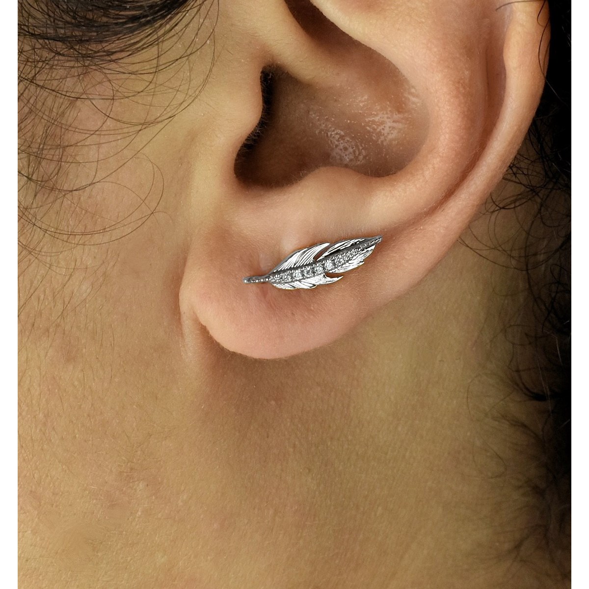 Boucles d'oreilles grimpantes contours d'oreilles feuille sertie d'oxyde de zirconium Argent 925 Rhodié