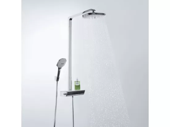 Colonne de douche thermostatique HANSGROHE Raindance Select E 300 EcoSmart chromé + tablette AddStoris