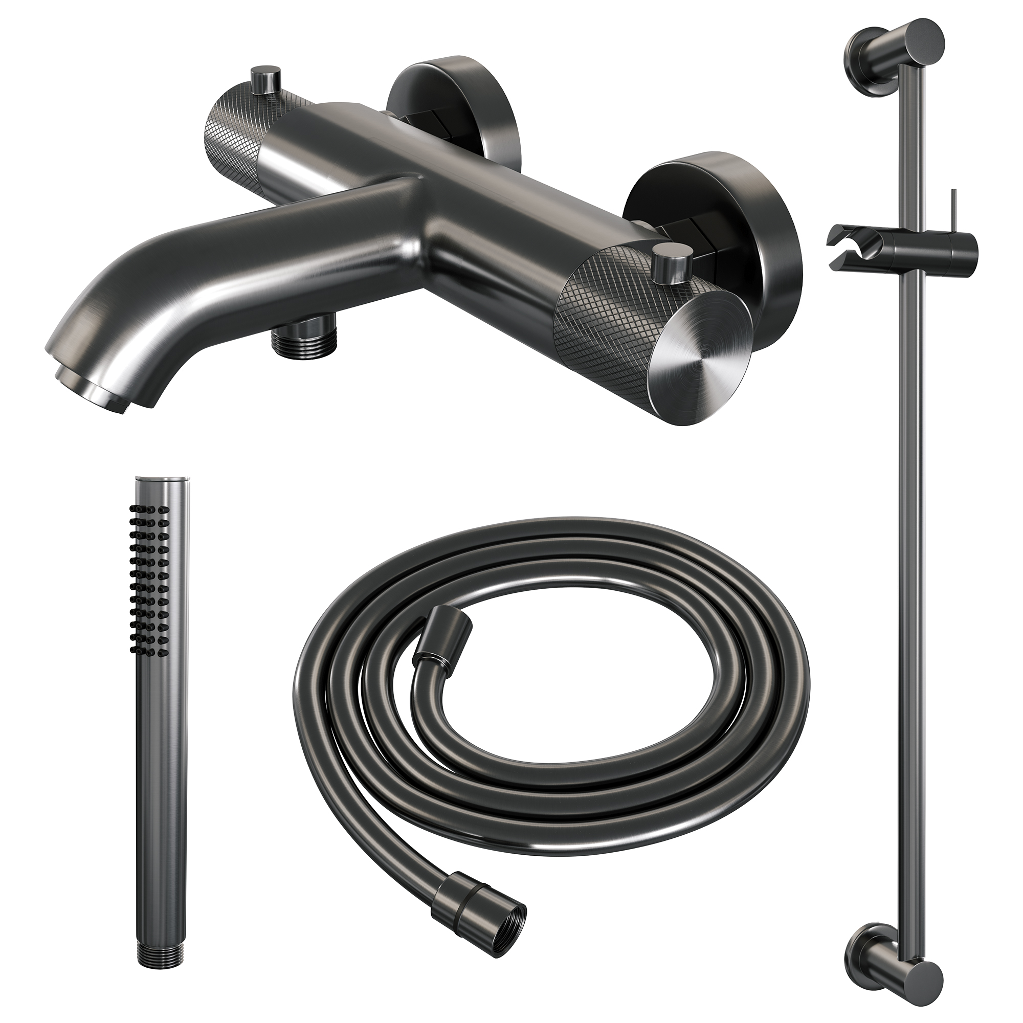 Brauer Gunmetal Carving thermostatische badkraan met glijstang en staafhanddouche gunmetal geborsteld PVD