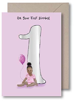 Age 1 Girl And Balloon Card