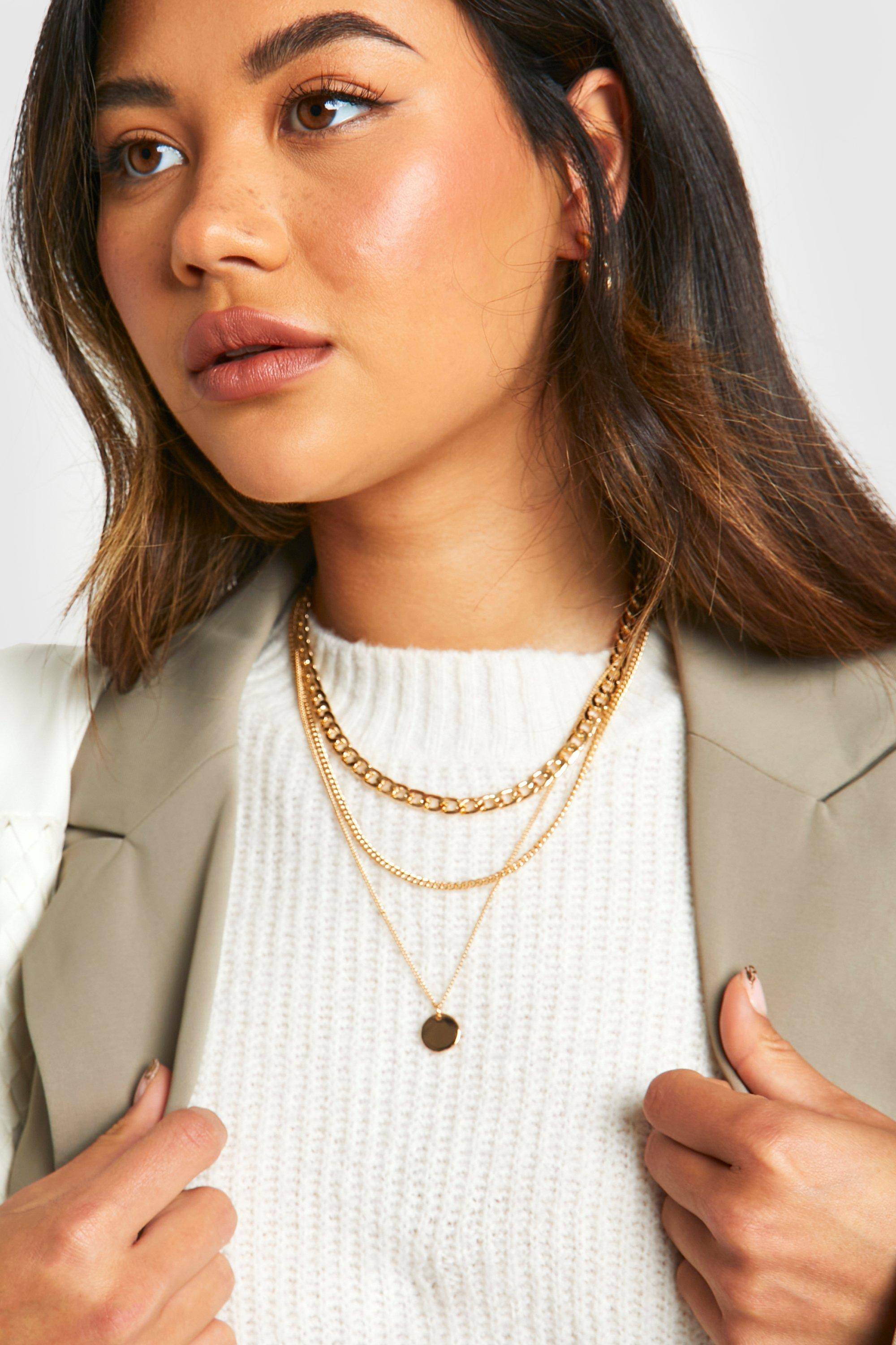 boohoo Collier Multicouche À Breloque Disque Poli Et Pendentif