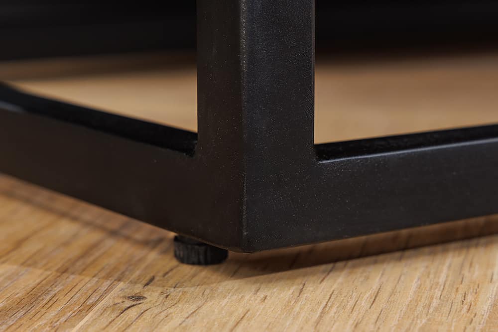 Massivholz Sideboard VULCANO 180cm braun Mangoholz mit 3D Schnitzereien handmade Metallgestell schwarz