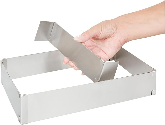 (28-53x18cm) Ausziehbare Edelstahl Kuchenform Verstellbarer Backrahmen Eckiger Tortenring - Silber