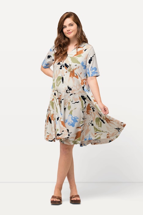 Midikleid, Tunika-Ausschnitt, Halbarm, Biobaumwolle