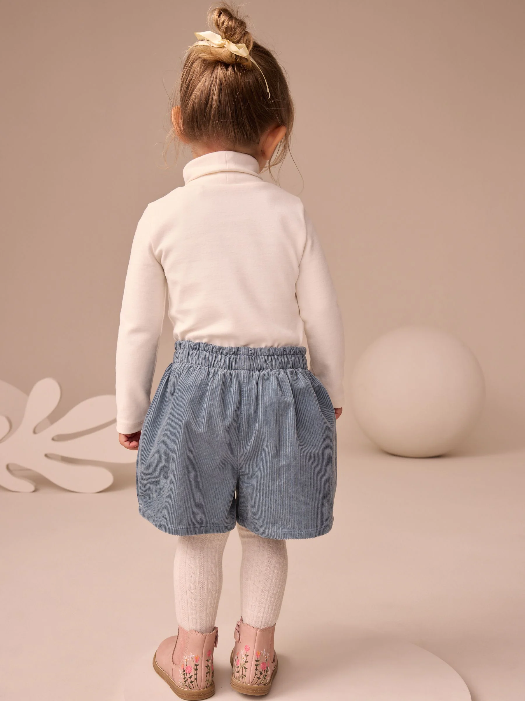 Marineblauw - Floral Embroidered Shorts with Tights (3mths-7yrs)