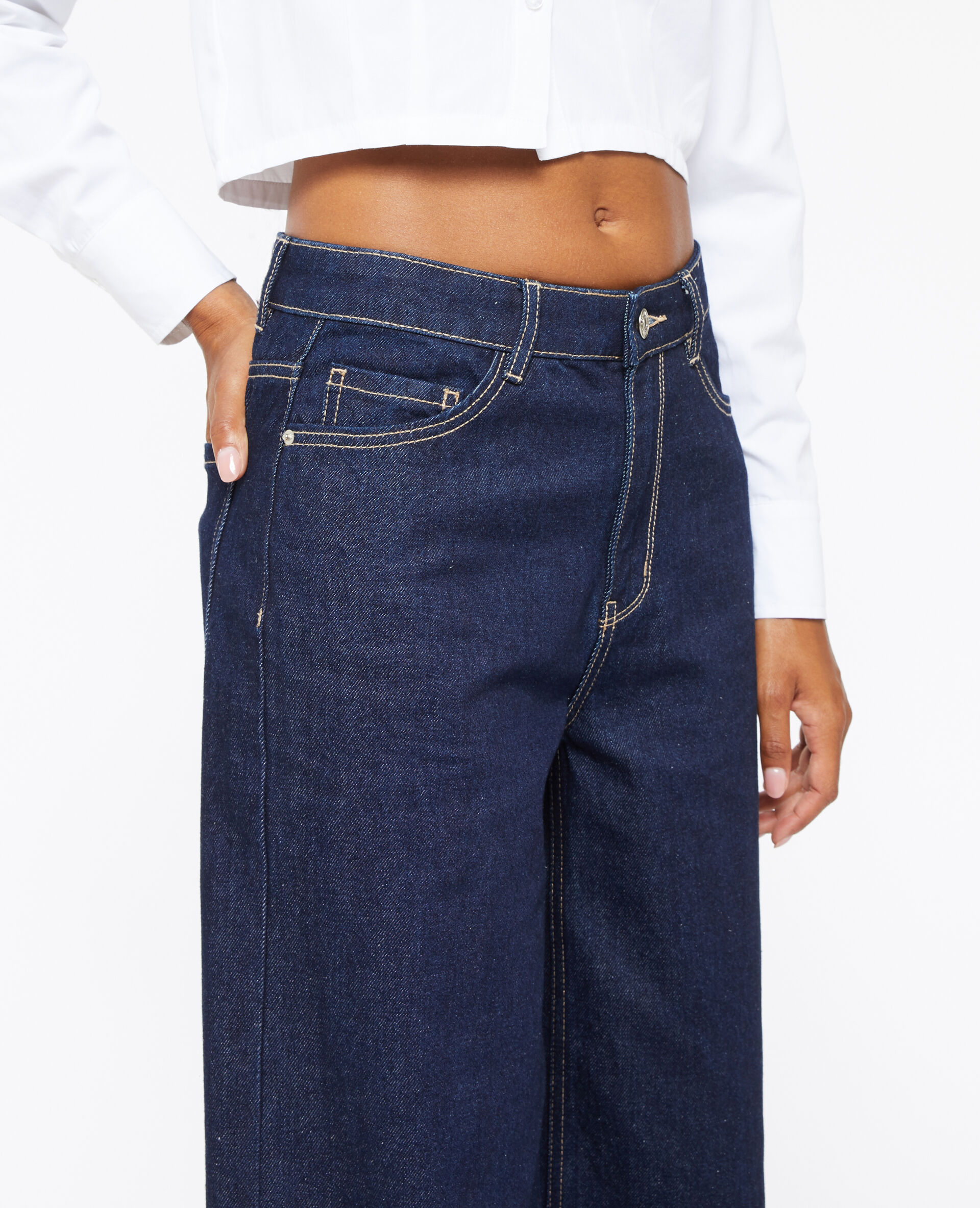 Jean wide taille haute - Bleu