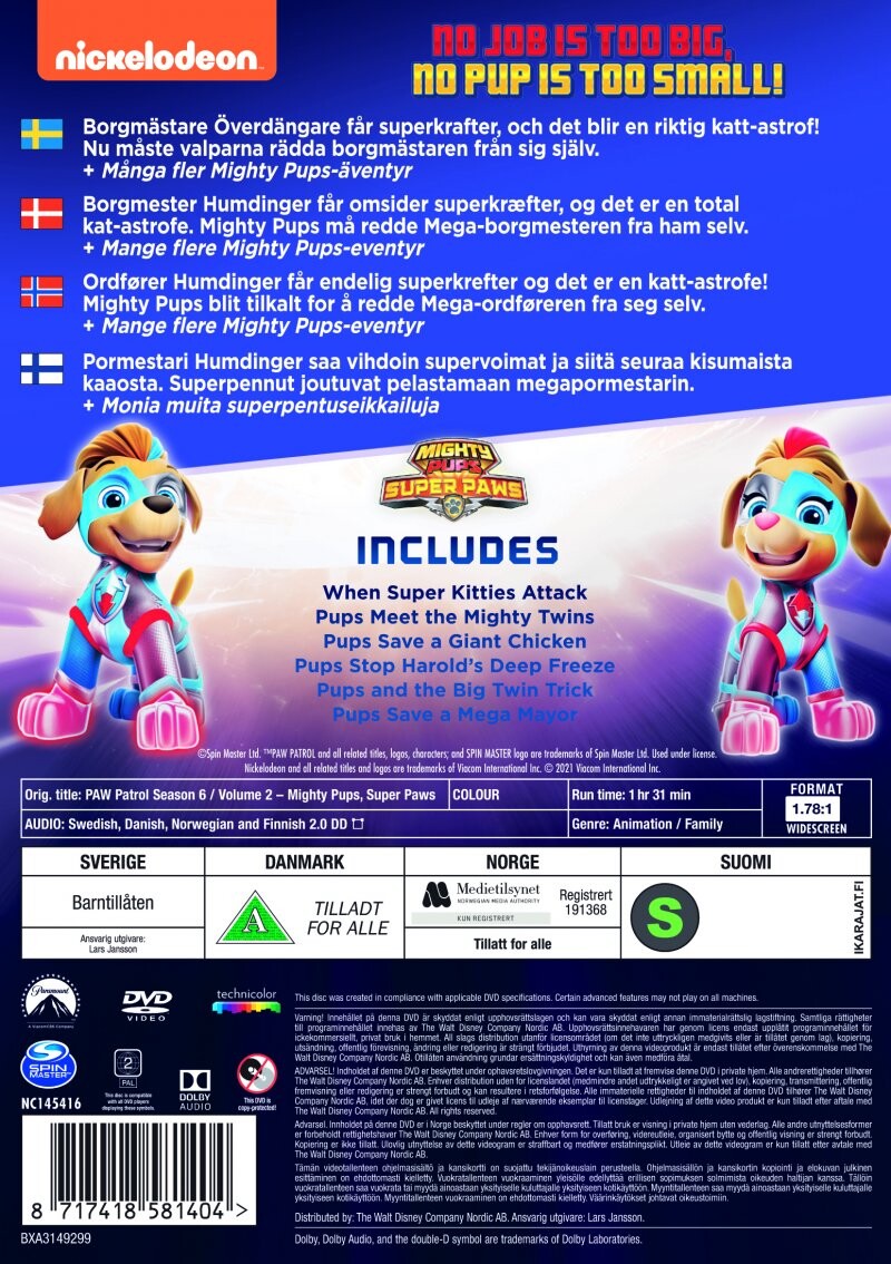 Paw Patrol - Sæson 6 Vol. 2 - DVD