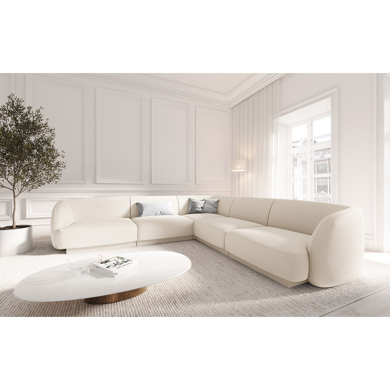 Micadoni Canapé d'angle symétrique Bouclé Miley Bouclé 5 Places beige - 252x252x74 cm