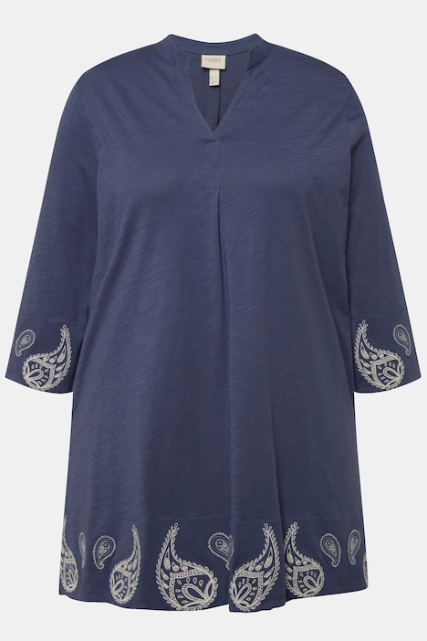Jerseytunika, Paisley, V-Ausschnitt, 3/4-Arm, Biobaumwolle