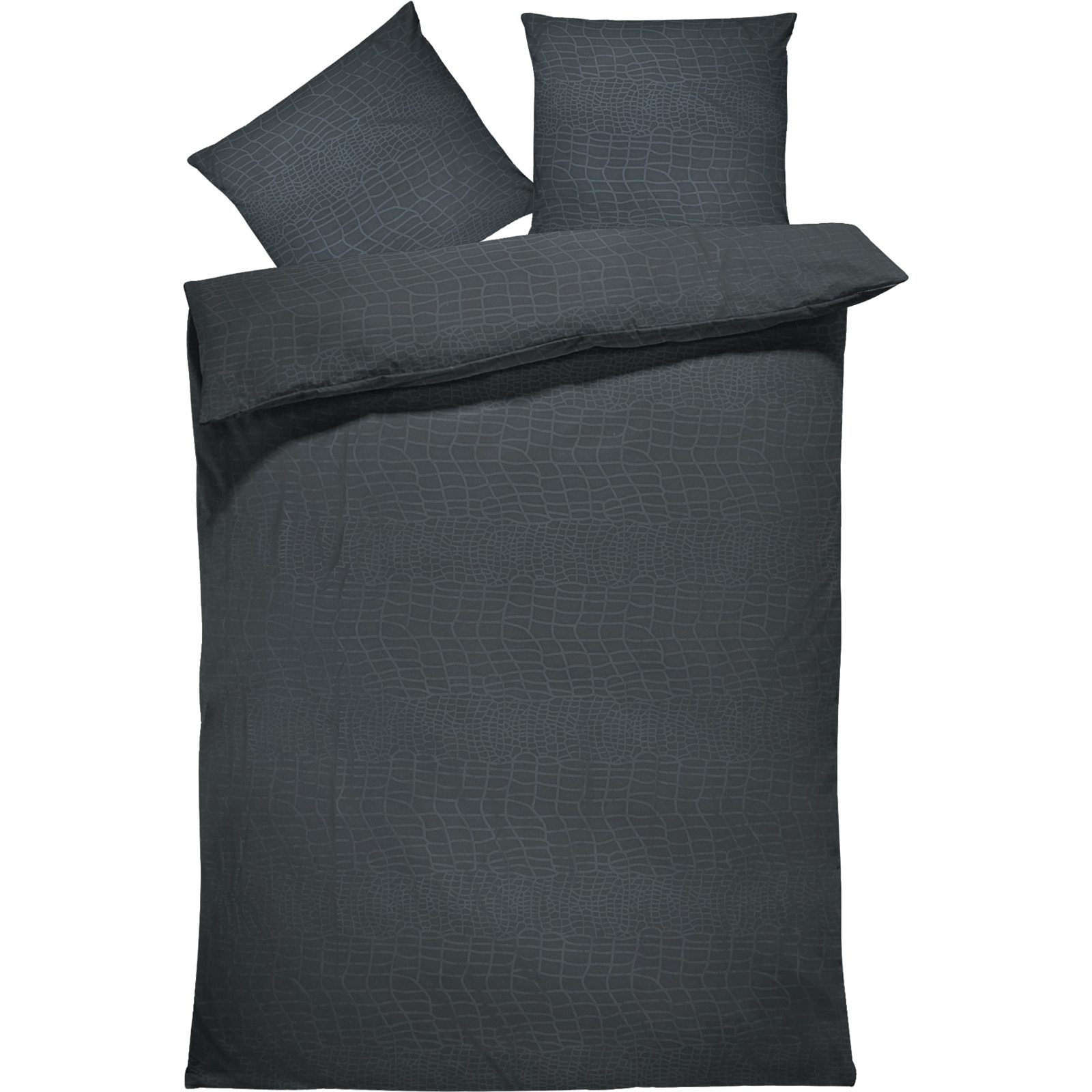 Bettwäsche Microvelours Krokodilhaut uni 160x210 65x100 Bettanzug Nord, anthrazit