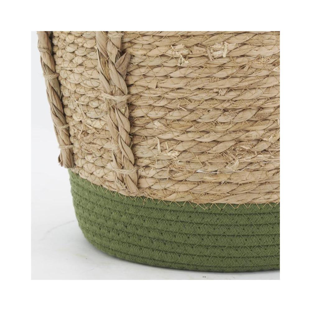 Cache-pots en jonc naturel et coton vert (lot de 3)