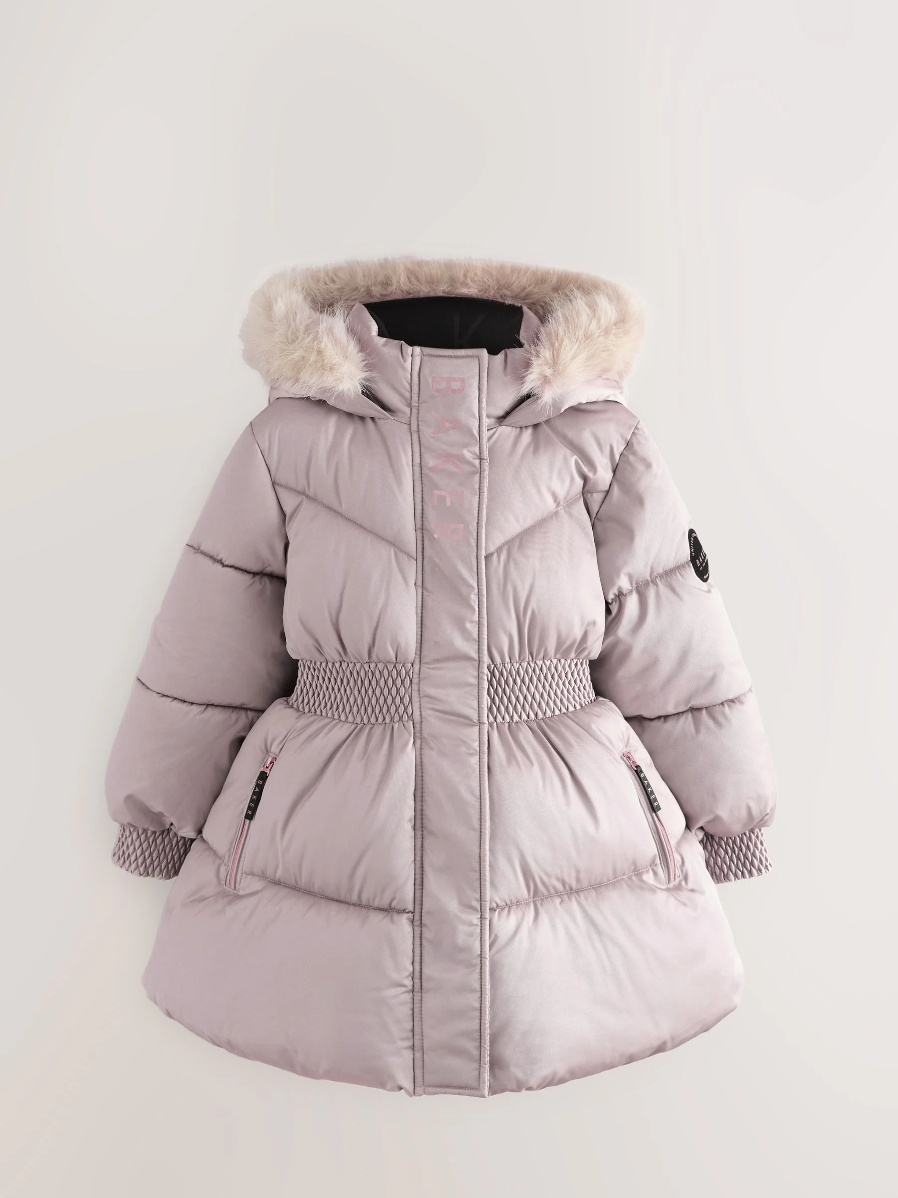 Oesterkleurig - Baker by Ted Baker - Regenbestendige gewatteerde zwarte jas met rok