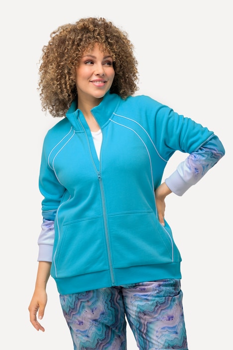 Sweatjacke, Zierpaspel, Stehkragen, Kängurutasche
