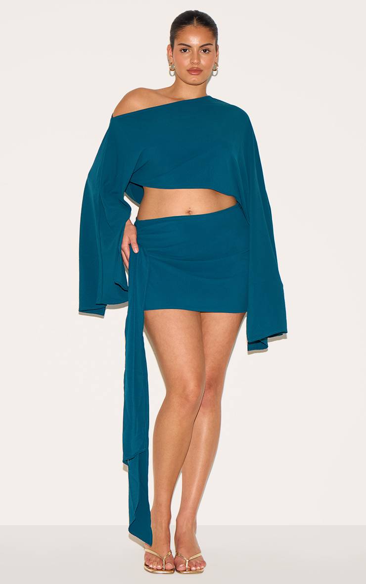 Vert Turquoise Jupe Mini En Tissu Fluide Avec Nœud Sur Le Côté Grande Taille