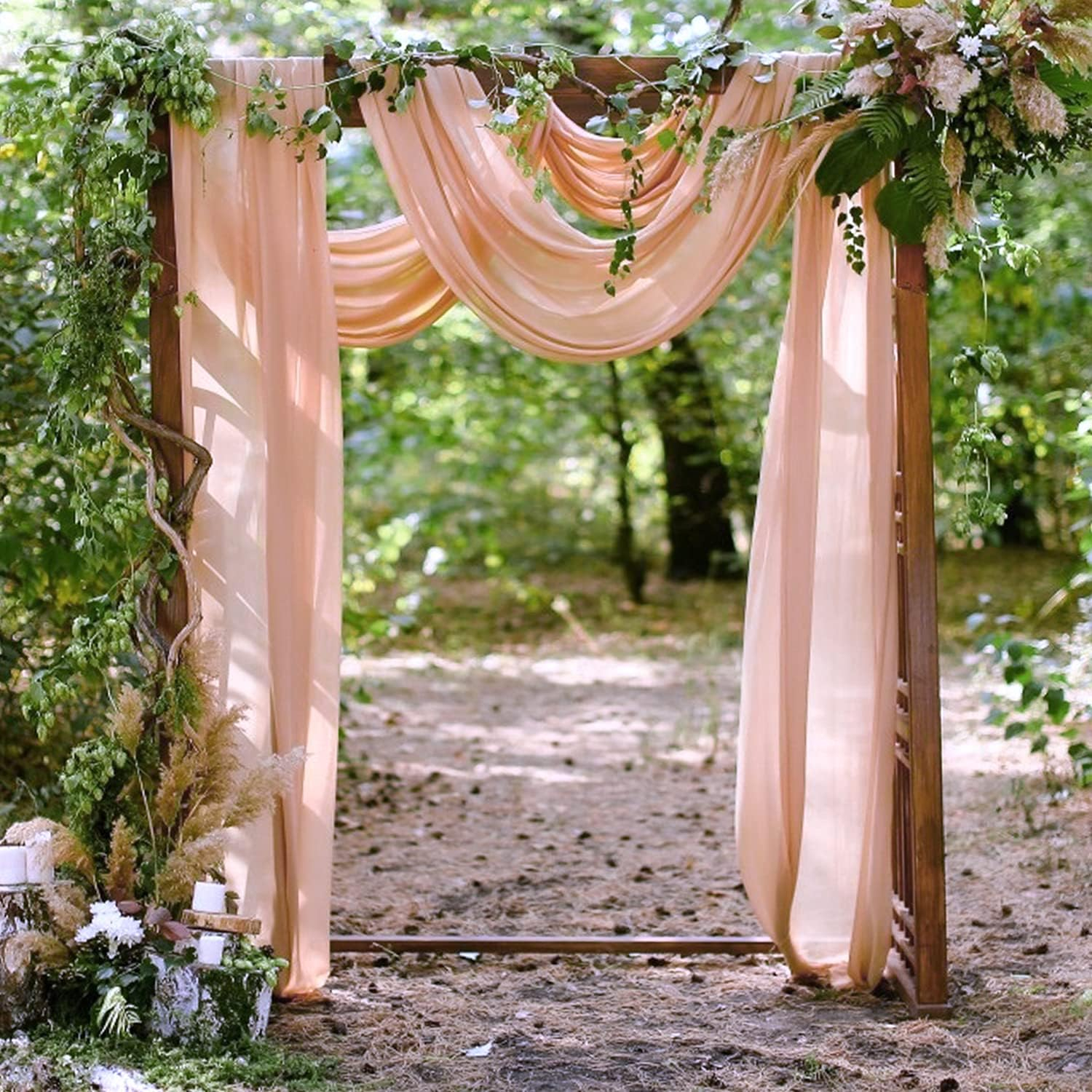 (2er Set) 550x75cm Polyester Hochzeit Vorhang Drapierstoff für Hochzeitsbogen Freihand Deko Gardine Party Foto Requisite - Rosa