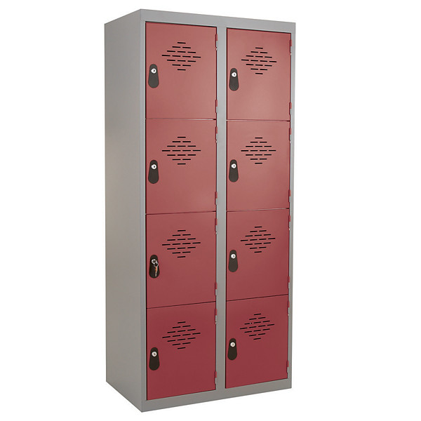 Vestiaires Multicases monoblocs 2 colonnes 4 cases gris / rouge