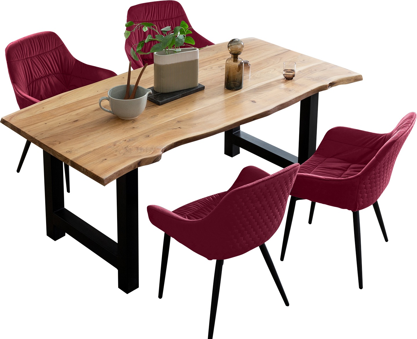 SalesFever Essgruppe »Esszimmerausstattung aus Holz und Metall« Set, 5 Stk. tlg. Essgruppe im stilvollen Look mit 4 Stühlen
