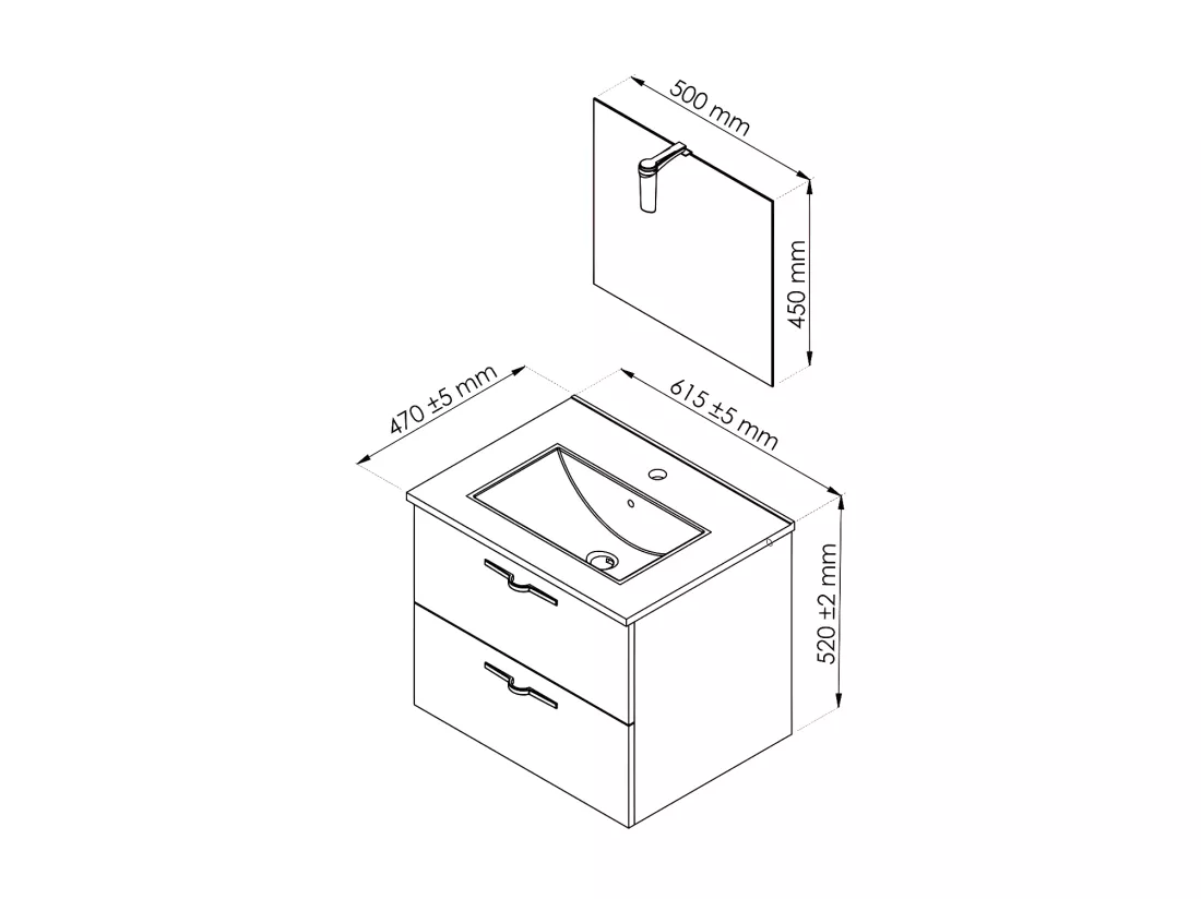 Ensemble meuble de salle de bain suspendu 2 tiroirs 60 cm Blanc + miroir + colonne- KUNDO