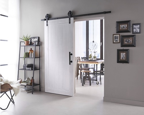 Intersteel schuifdeur complete set Pure Barn Door Wheel zwart 93x211,5 cm incl. deurblad, schuifdeurbeslag en krukset