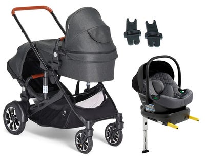 Beemoo Maxi 4 Twin Søskenvogn Inkl. Beemoo Route i-Size Babybilstol & Base, Black/Mineral Grey