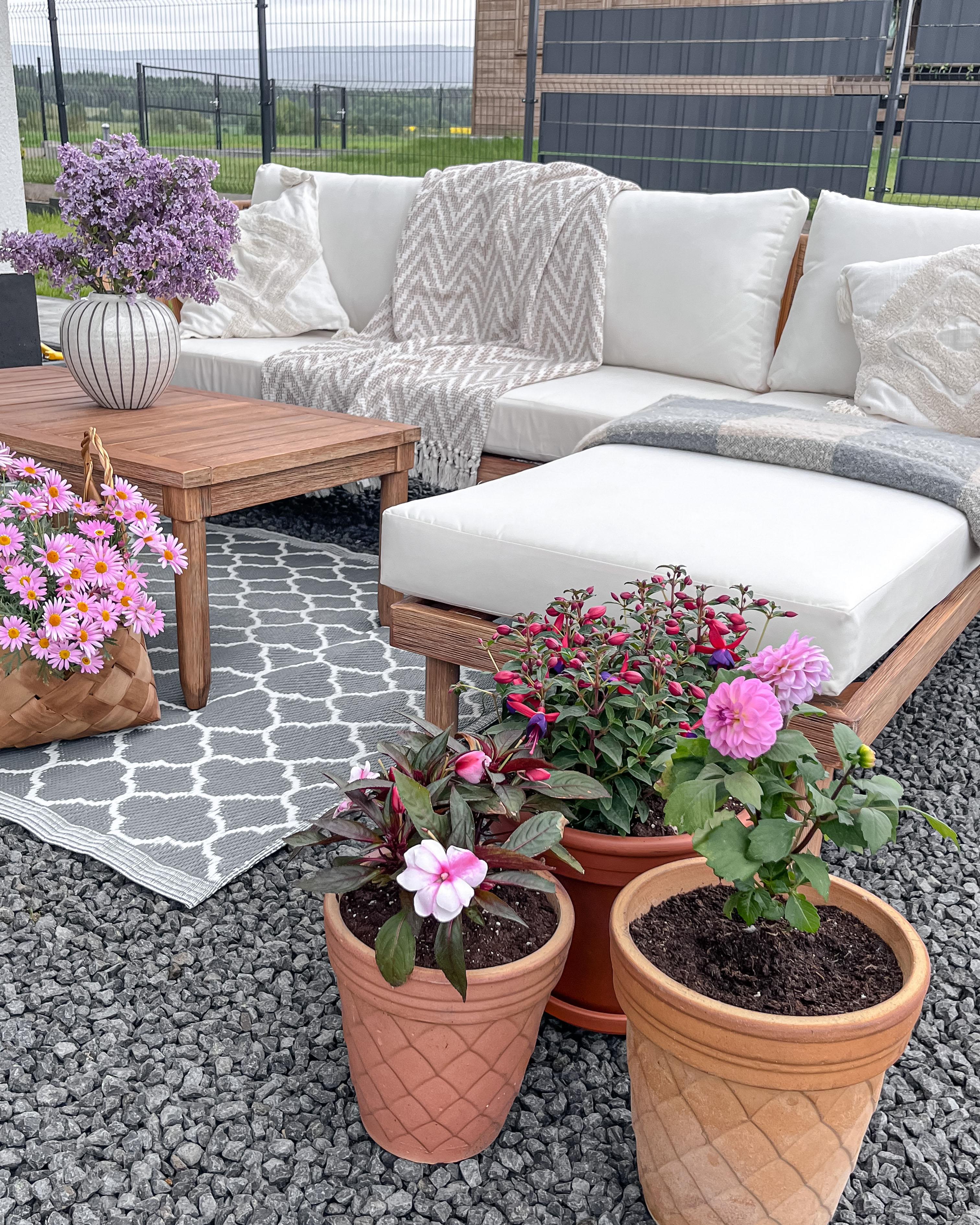 Loungeset met tafel 4-zits CREMONA linkszijdig Acaciahout Gebroken wit