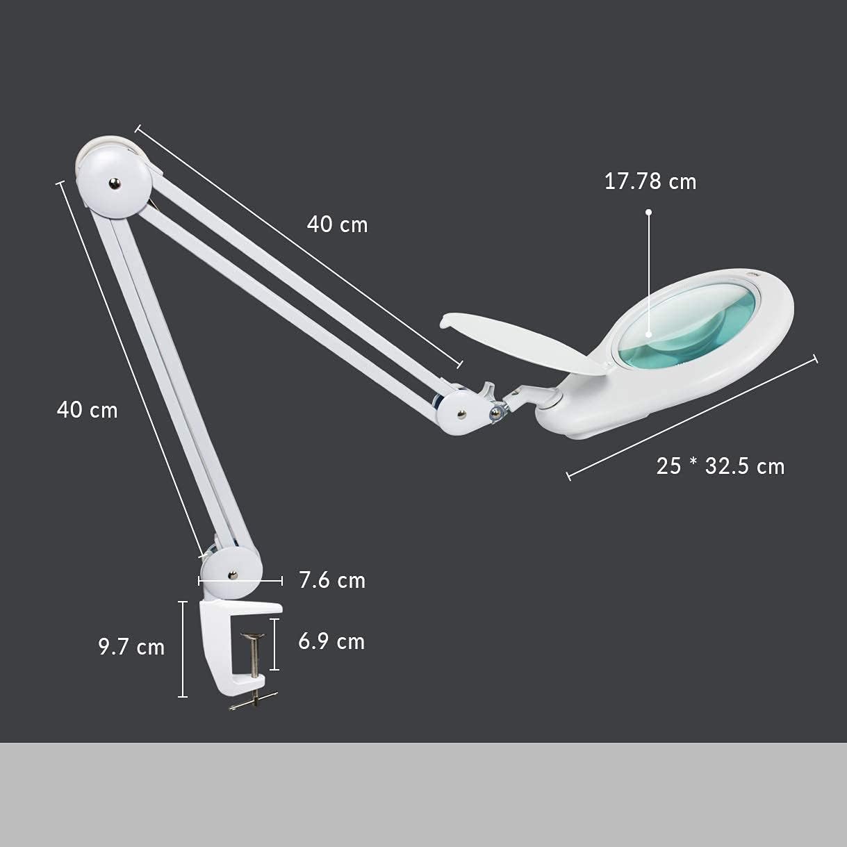 Neatfi Elite HD XL Super LED Lupenleuchte mit Klemme und verstellbarem Arm, 12W, 84 SMD, 5 Dioptrien, 6500K, augenfreundlich, platzsparend, blendfrei (18 cm, Weiß)