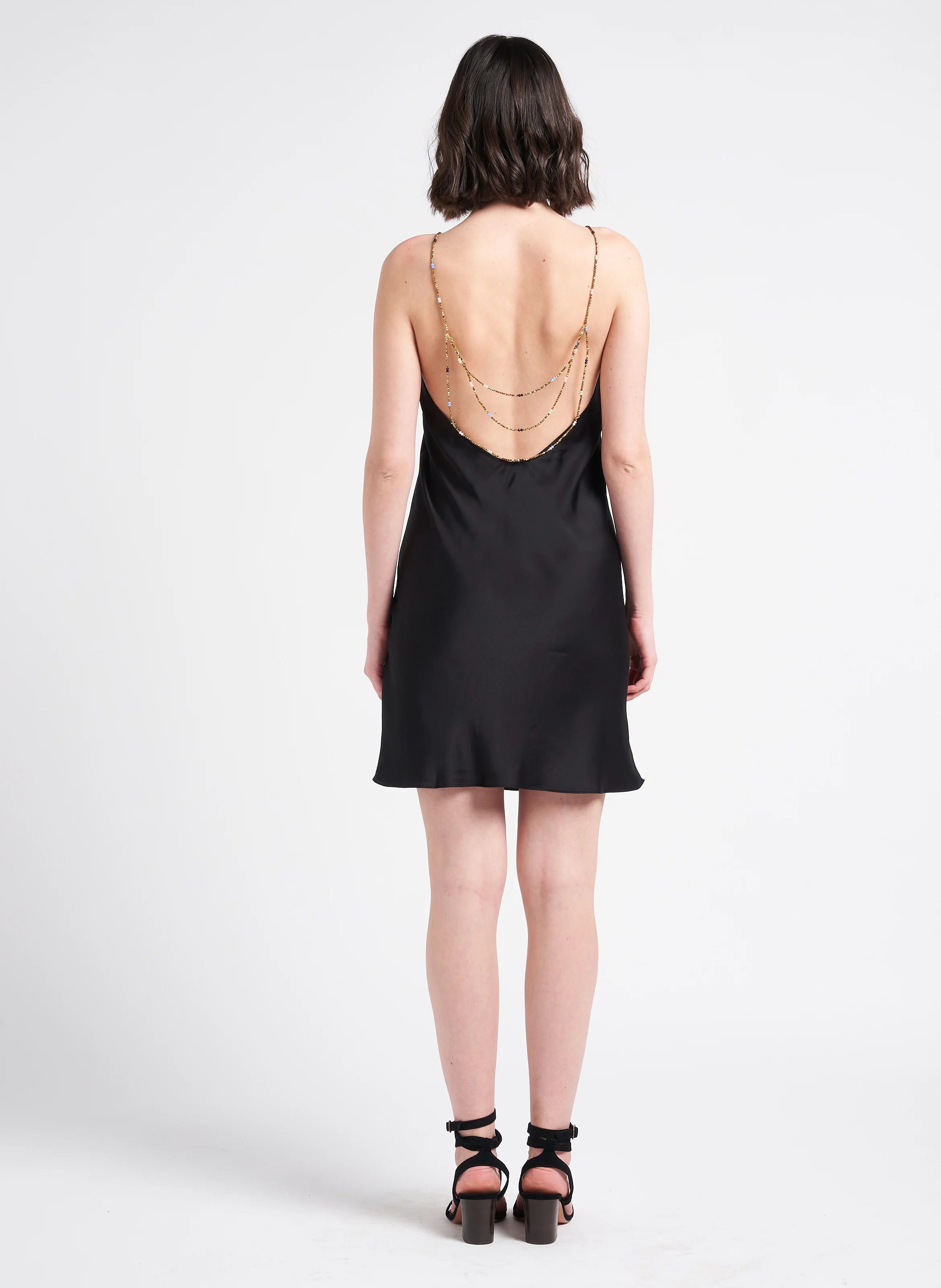 CLEM - Robe courte col rond satinée| Noir