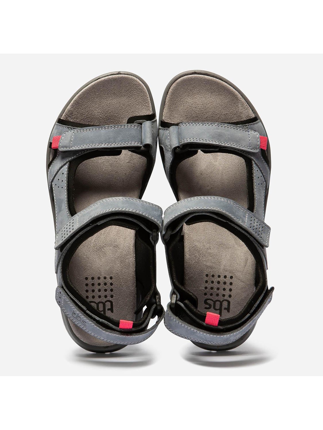 Sandales Femme A Scratch Dessus Cuir Bleu et Gris