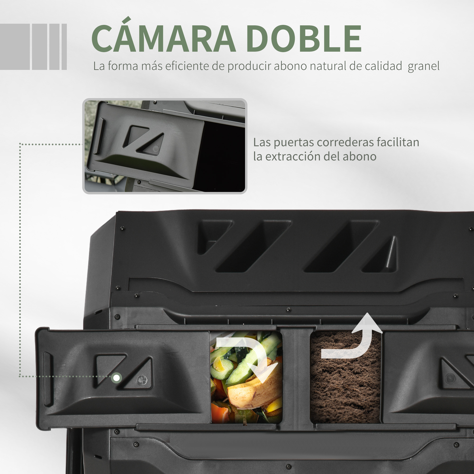 Compostor rotativo de tambor preto Outsunny com recipiente de câmara dupla para jardim.