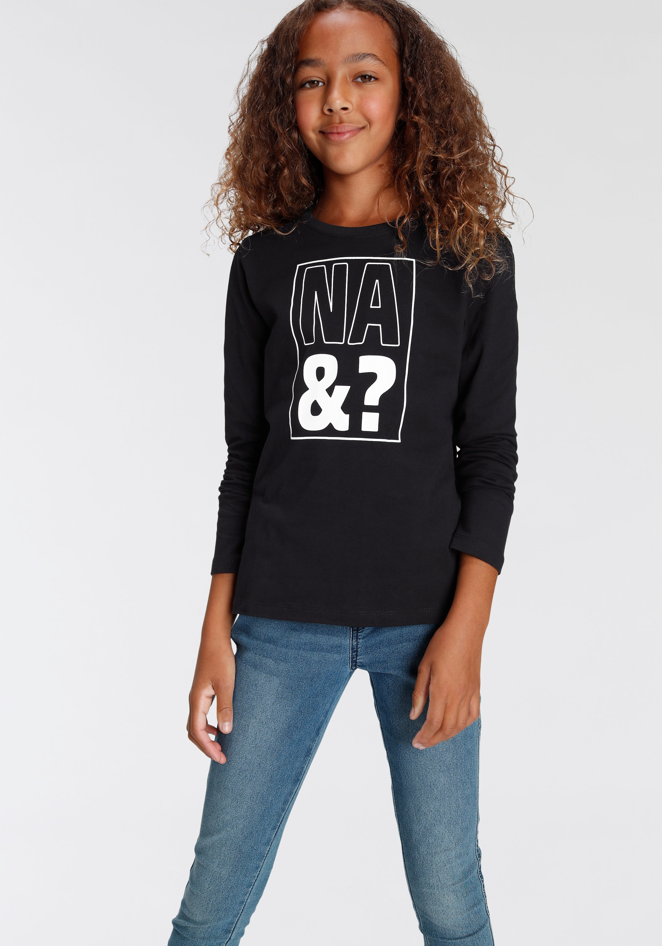 KIDSWORLD Langarmshirt »NA&?«, langärmlig,  Basic-Passform,  mit Statement-Druck