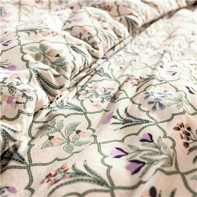 Linge de lit gaze de coton motif herbier rétro