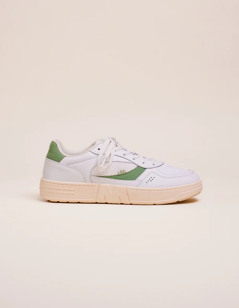 Baskets basses Aimé - Cuir recyclé et suède vegan blanc sauge