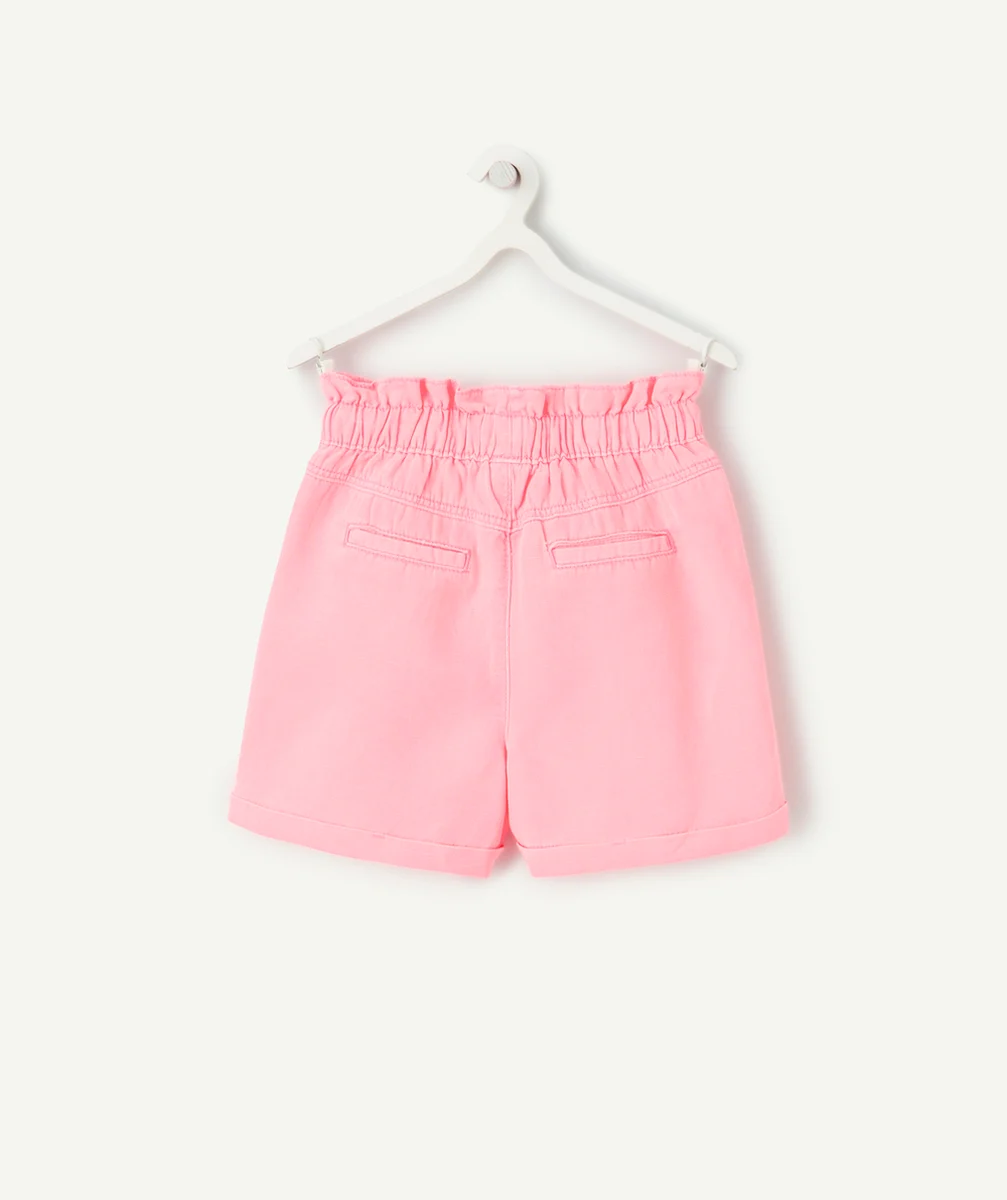 short droit fille en viscose responsable rose fluo avec noeud