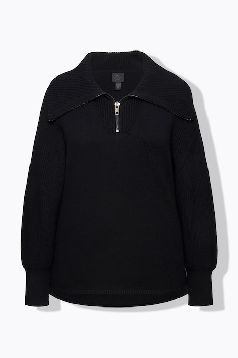 Troyer, gerippter Stehkragen, Zipper, Raglan-Langarm