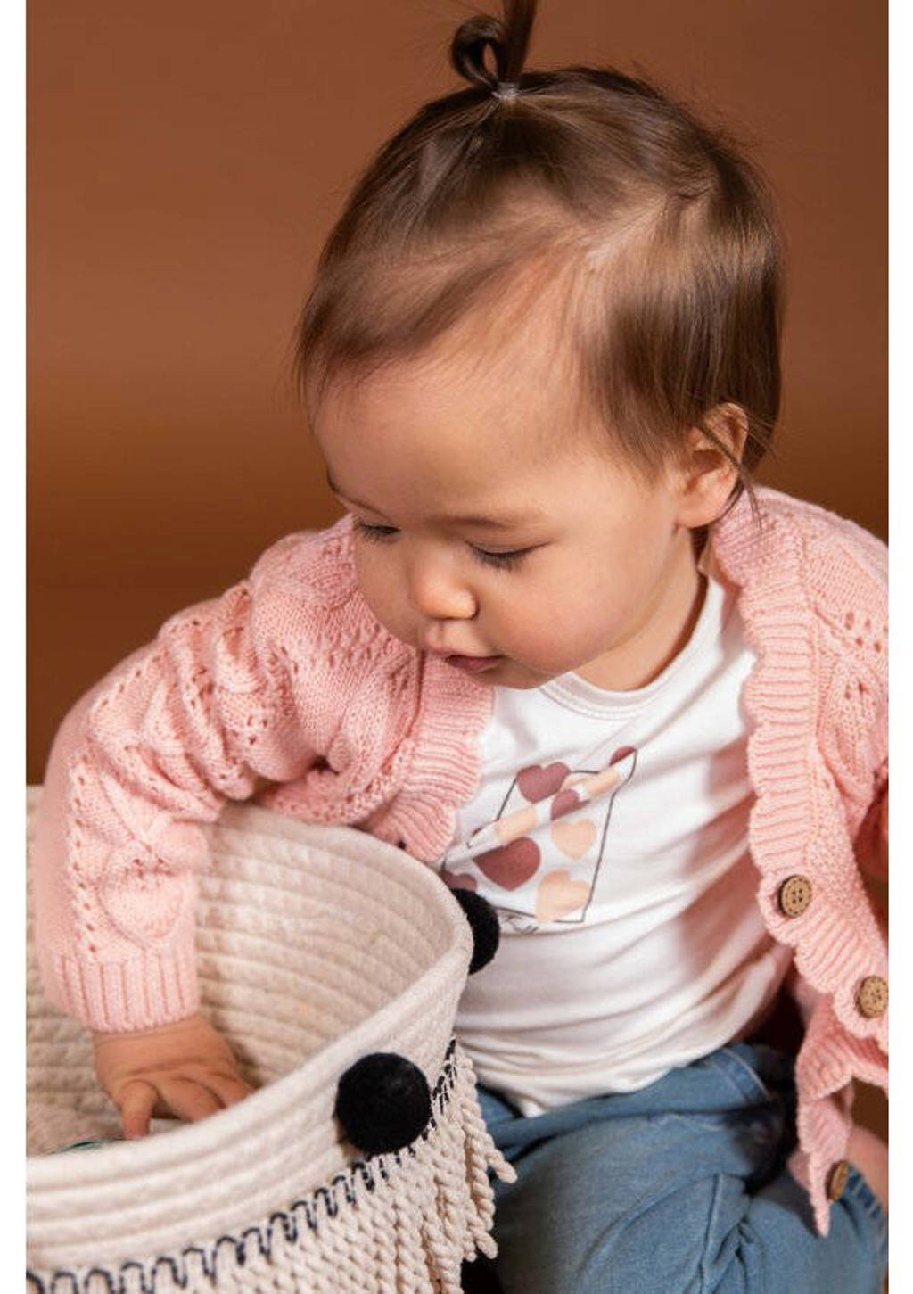 BESS baby vest met ingebreid patroon roze